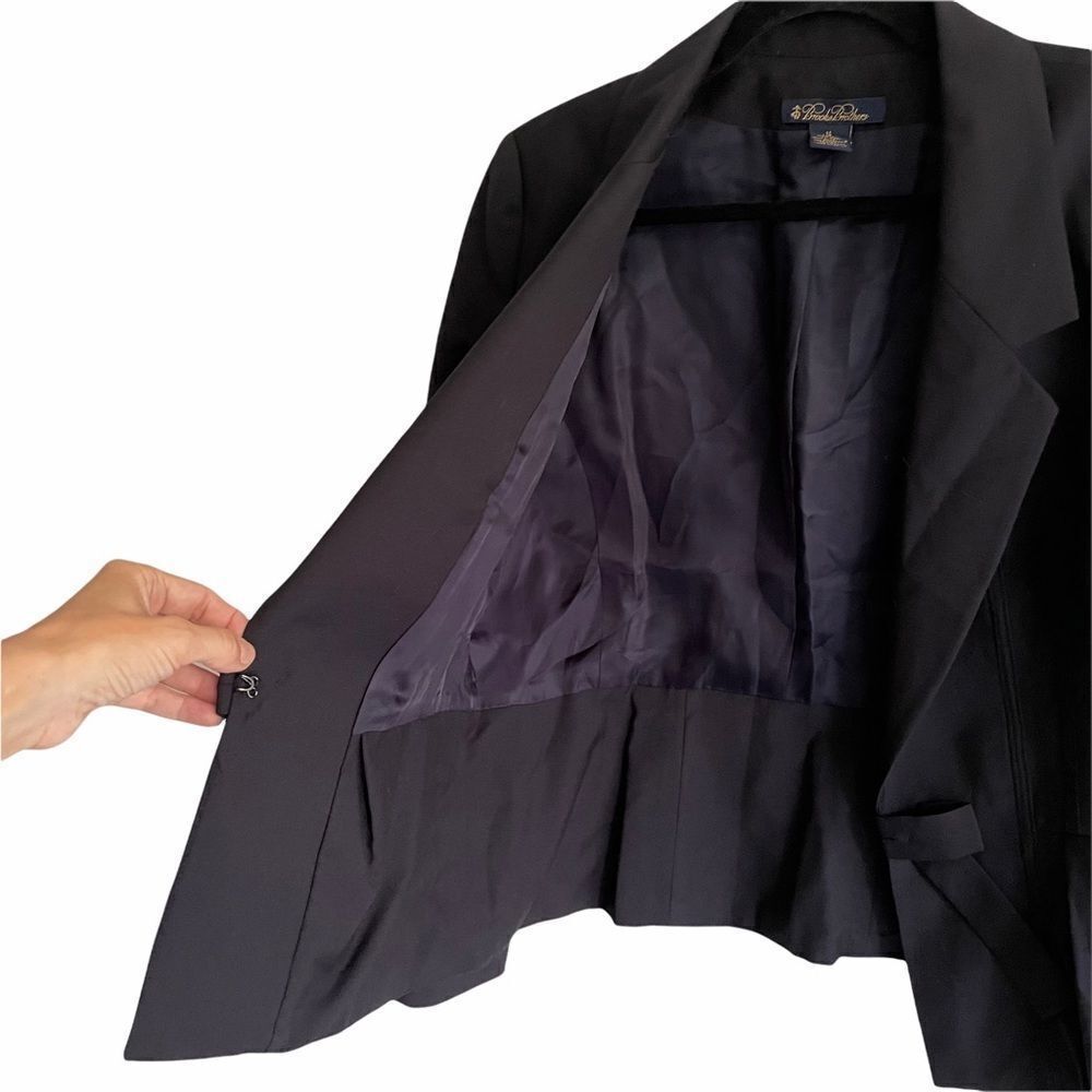 BROOKS BROTHERS Wool Tie Front Blazer Jacket Navy Blue 14 - Picture 4 of 6